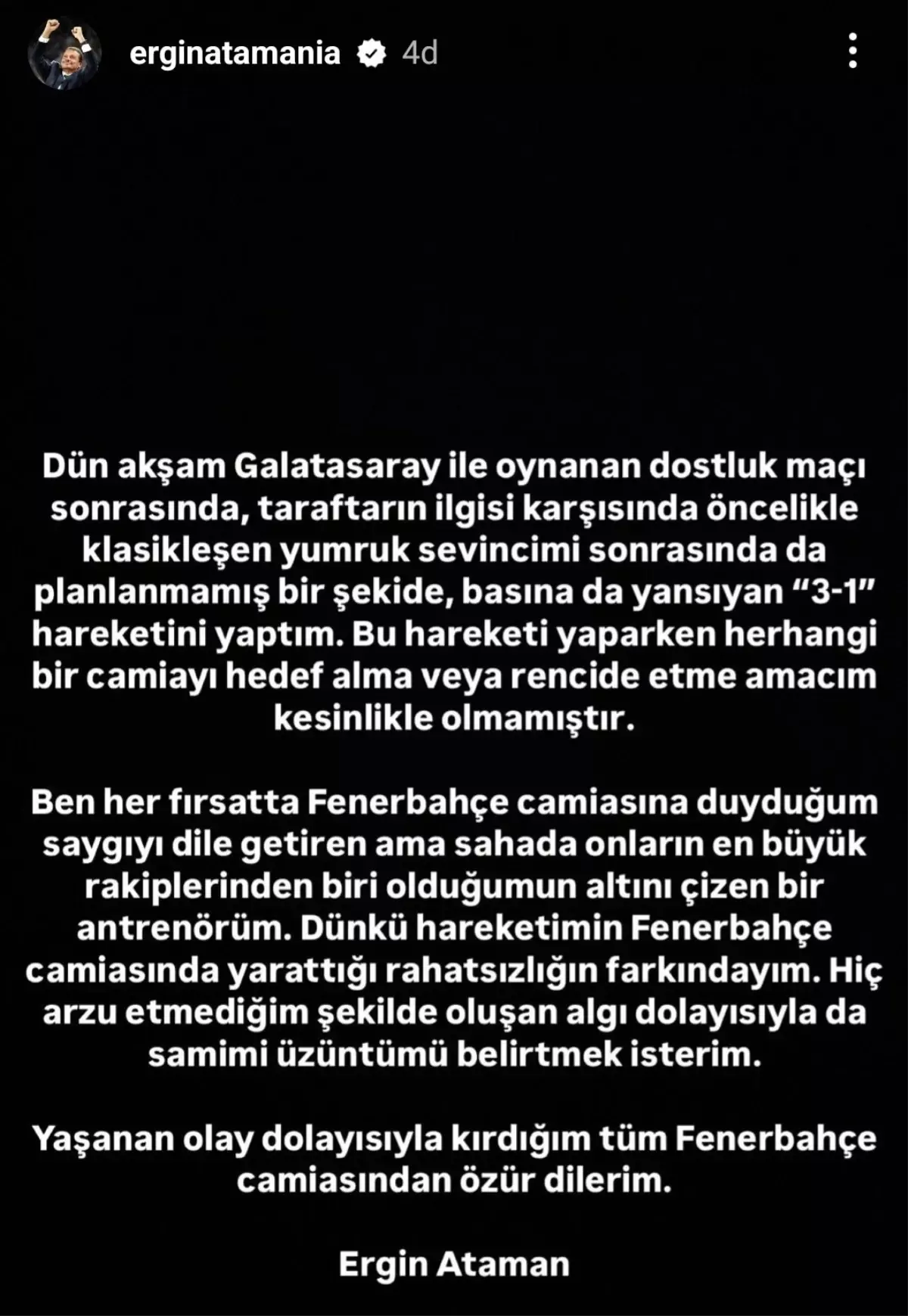 Ergin Ataman’dan Fenerbahçe’ye Özür
